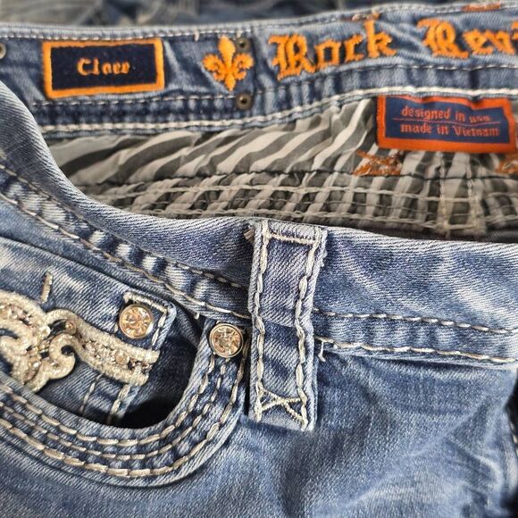 Rock Revival Cleer Easy Crop Jeans 30 Embellished Pockets - Picture 9 of 15